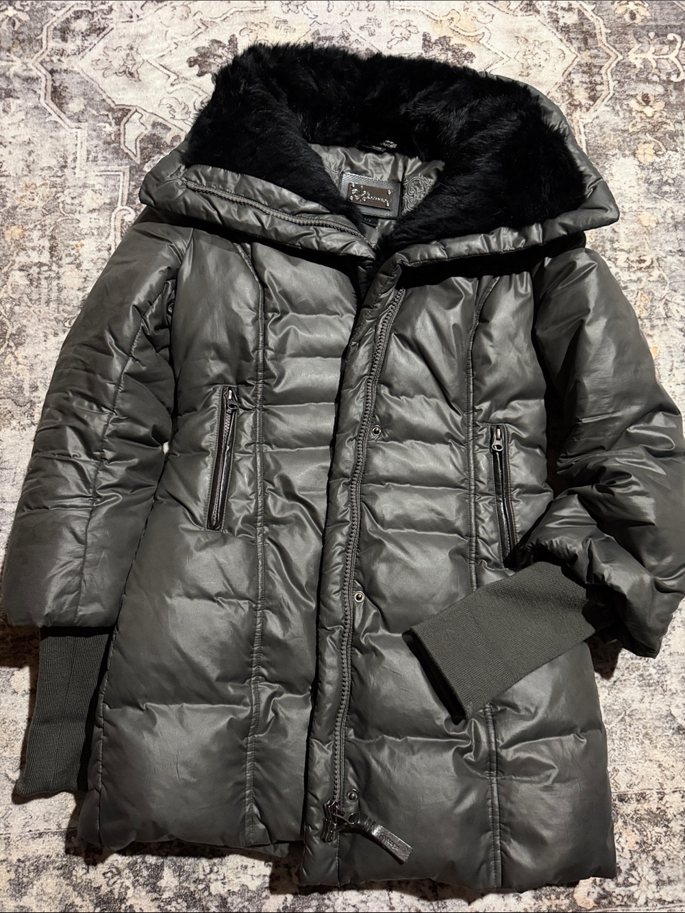 Mackage Black Quilted Puffer Jacket with Faux Fur Hood